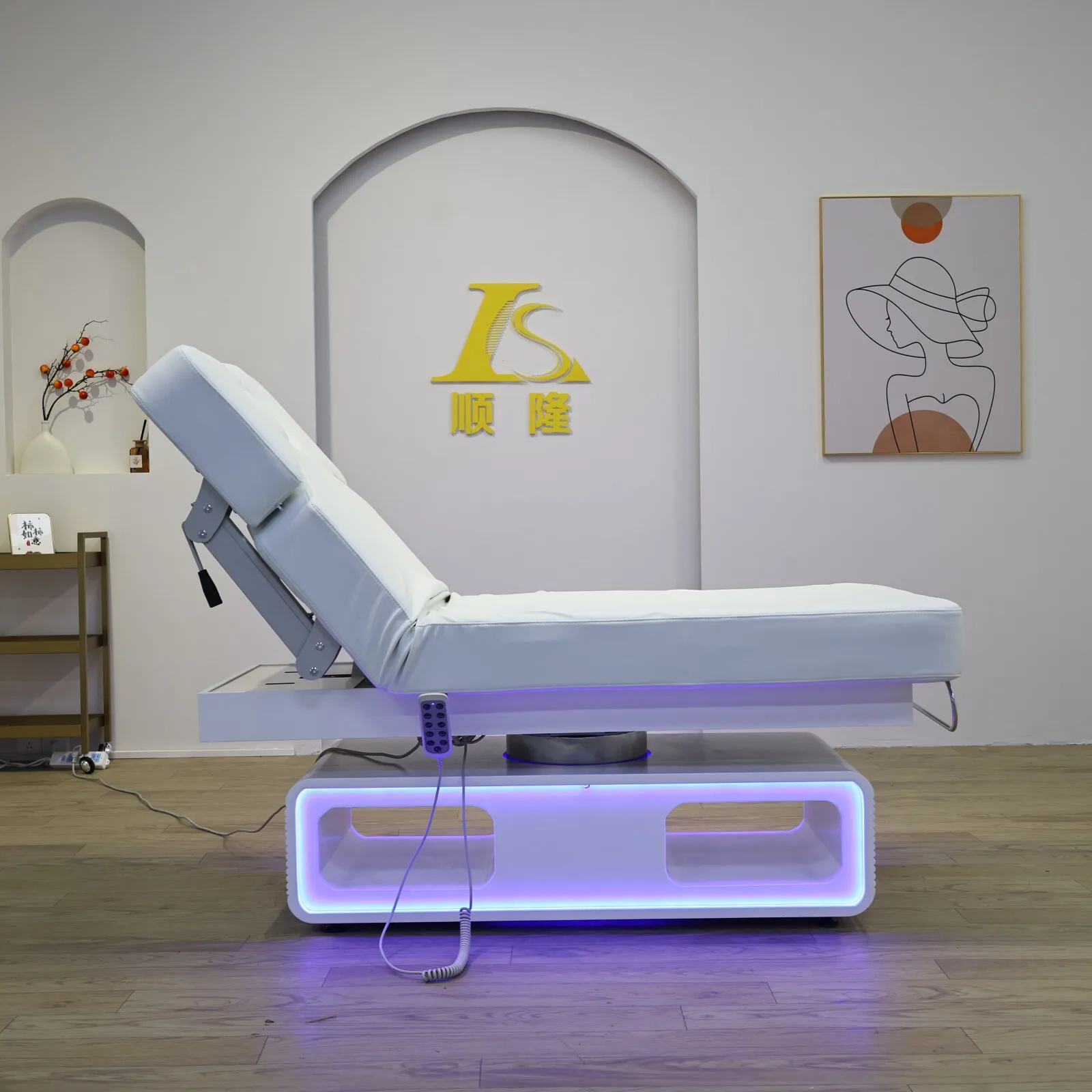 Electric Massage Bed with LED Light Base, 3 Motor Adjustable Reclining Facial Bed for Spa Salon Beauty Tattoo Lash Table