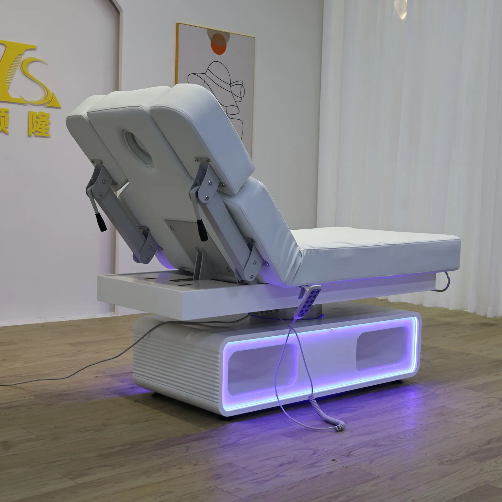 Electric Massage Bed with LED Light Base, 3 Motor Adjustable Reclining Facial Bed for Spa Salon Beauty Tattoo Lash Table