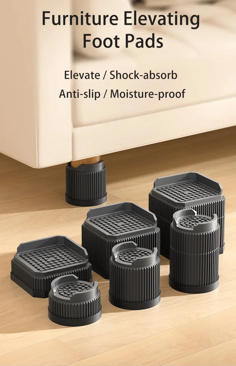 Furniture Riser Heavy Duty 500kg Capacity, PP Plastic Bed Sofa Leg Riser 1-4 Inch Height Extender Non Slip, Black White Brown