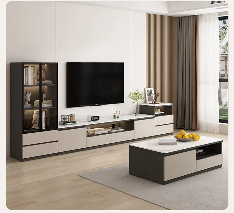 Living Room Furniture Rock Slab TV Cabinet Living Room Solid Wood Drawers Entertainment Display Floor Mid Century Tv Stands