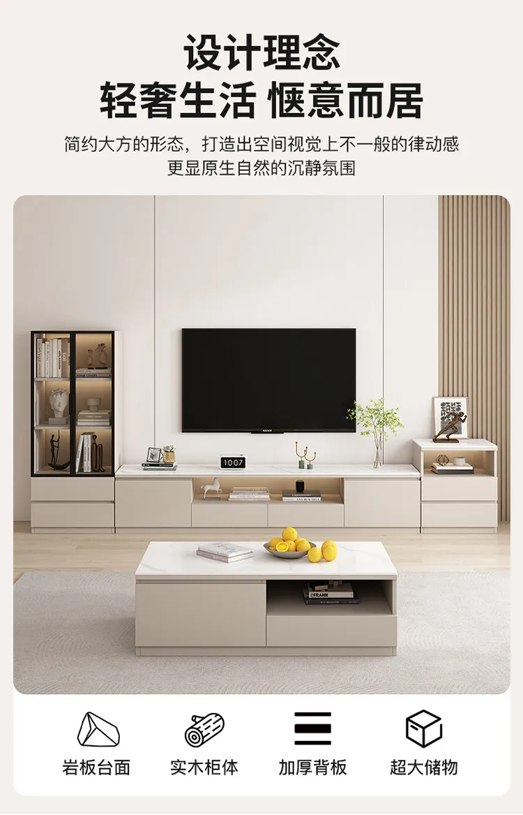 Living Room Furniture Rock Slab TV Cabinet Living Room Solid Wood Drawers Entertainment Display Floor Mid Century Tv Stands
