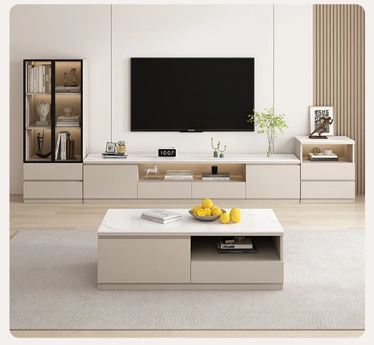Living Room Furniture Rock Slab TV Cabinet Living Room Solid Wood Drawers Entertainment Display Floor Mid Century Tv Stands