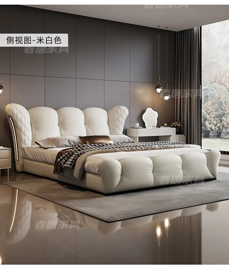 180x200 200x220cm Italian Light Luxury Bedroom Beds And Bed Frames Modern Minimalist Soft Bag Leather Queen Size Double Bed High