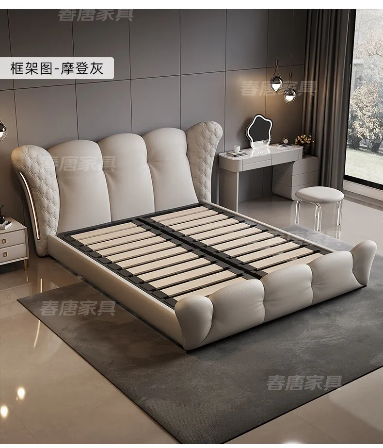 180x200 200x220cm Italian Light Luxury Bedroom Beds And Bed Frames Modern Minimalist Soft Bag Leather Queen Size Double Bed High