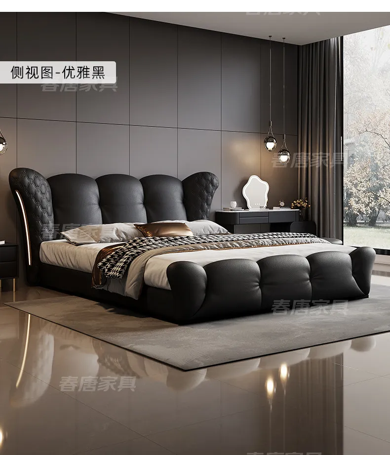 180x200 200x220cm Italian Light Luxury Bedroom Beds And Bed Frames Modern Minimalist Soft Bag Leather Queen Size Double Bed High