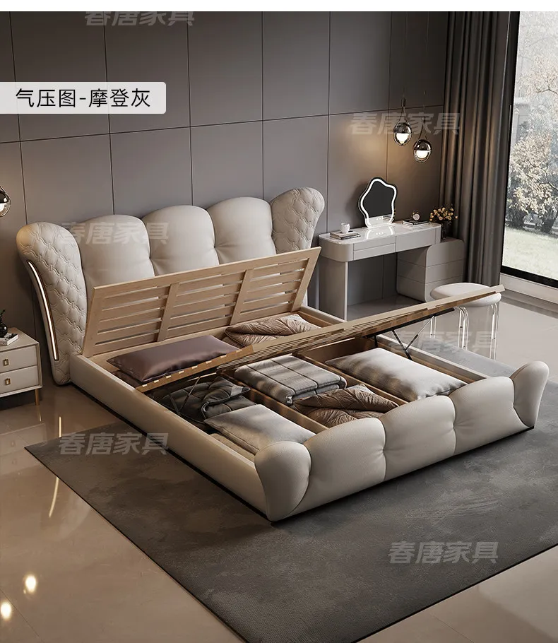 180x200 200x220cm Italian Light Luxury Bedroom Beds And Bed Frames Modern Minimalist Soft Bag Leather Queen Size Double Bed High