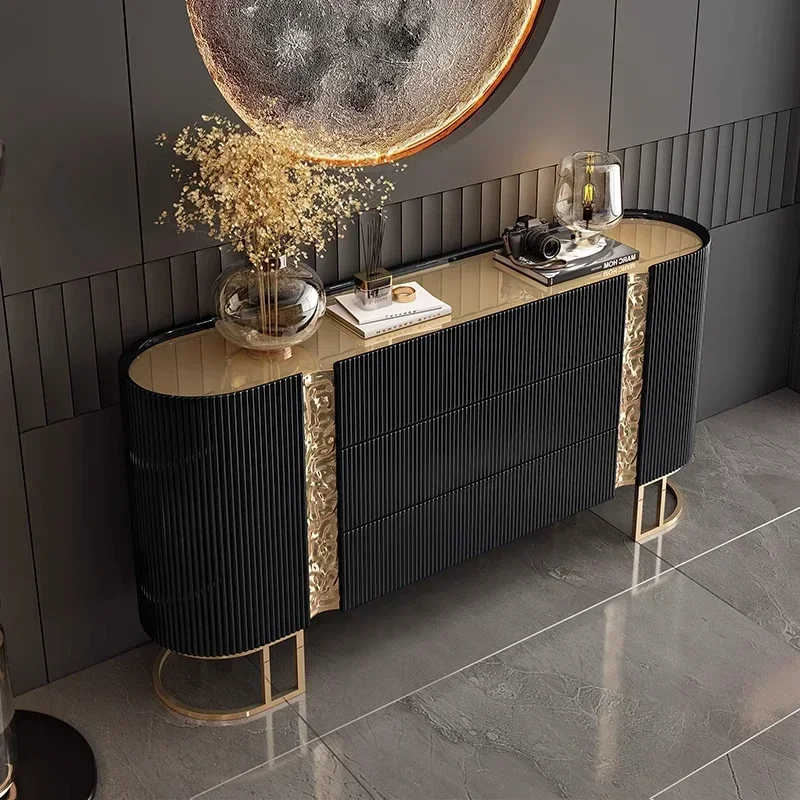 HH 88.Italian porch cabinet light luxury dining side cabinet solid wood entry shoe cabinet villa living room