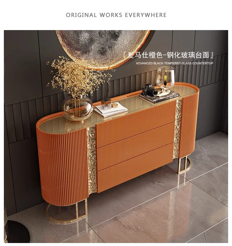 HH 88.Italian porch cabinet light luxury dining side cabinet solid wood entry shoe cabinet villa living room
