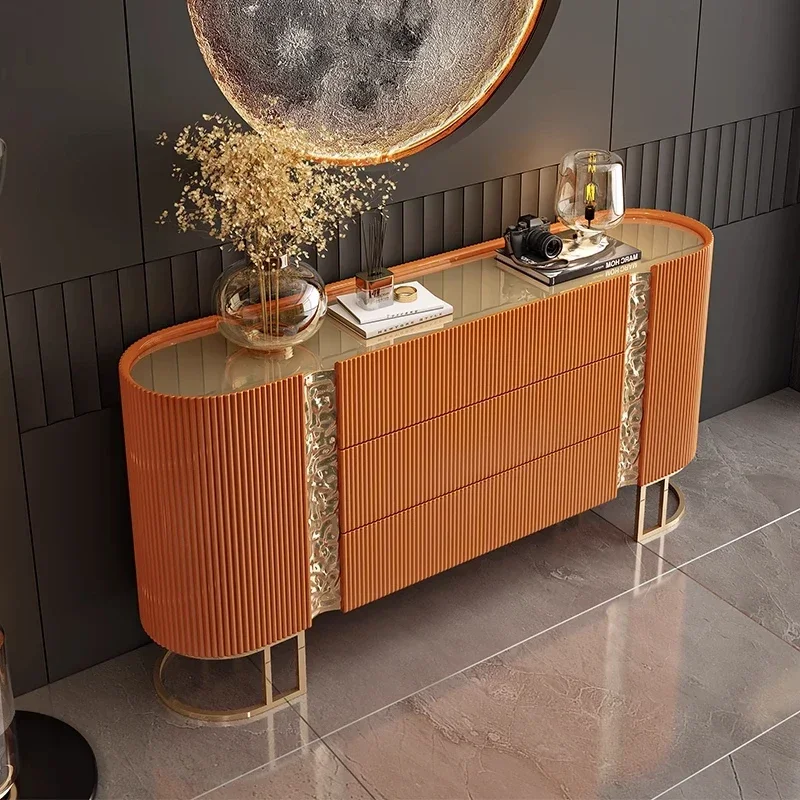 HH 88.Italian porch cabinet light luxury dining side cabinet solid wood entry shoe cabinet villa living room