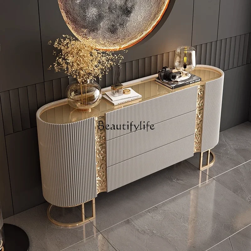 HH 88.Italian porch cabinet light luxury dining side cabinet solid wood entry shoe cabinet villa living room
