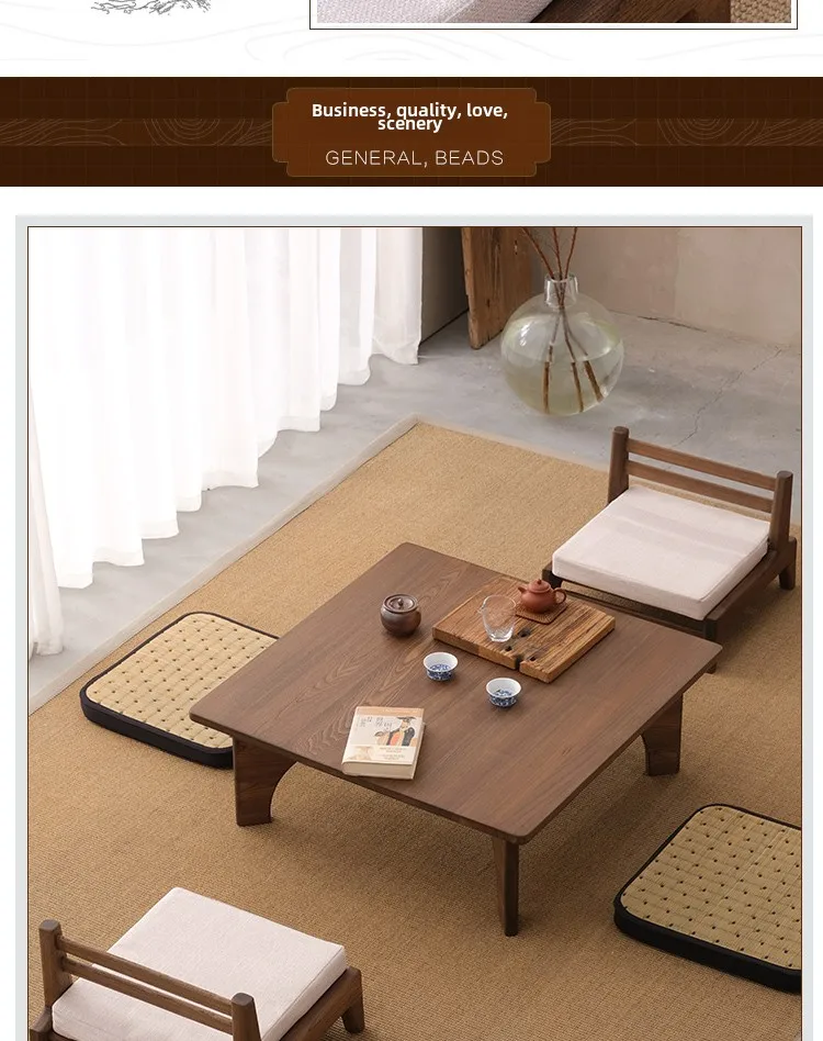 Japanese Style Solid Wood Tatami Chair Tea Room Backrest Chairs Mortise Tenon Bay Window Seat Including Cushion Home Furniture