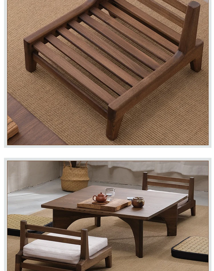 Japanese Style Solid Wood Tatami Chair Tea Room Backrest Chairs Mortise Tenon Bay Window Seat Including Cushion Home Furniture