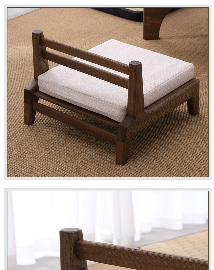 Japanese Style Solid Wood Tatami Chair Tea Room Backrest Chairs Mortise Tenon Bay Window Seat Including Cushion Home Furniture