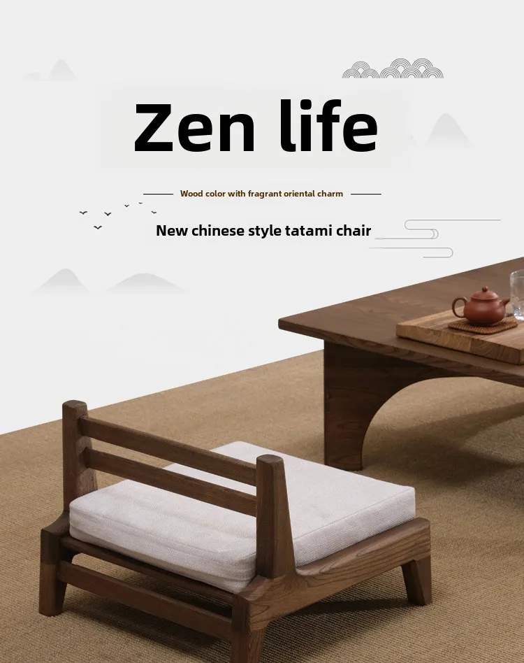 Japanese Style Solid Wood Tatami Chair Tea Room Backrest Chairs Mortise Tenon Bay Window Seat Including Cushion Home Furniture