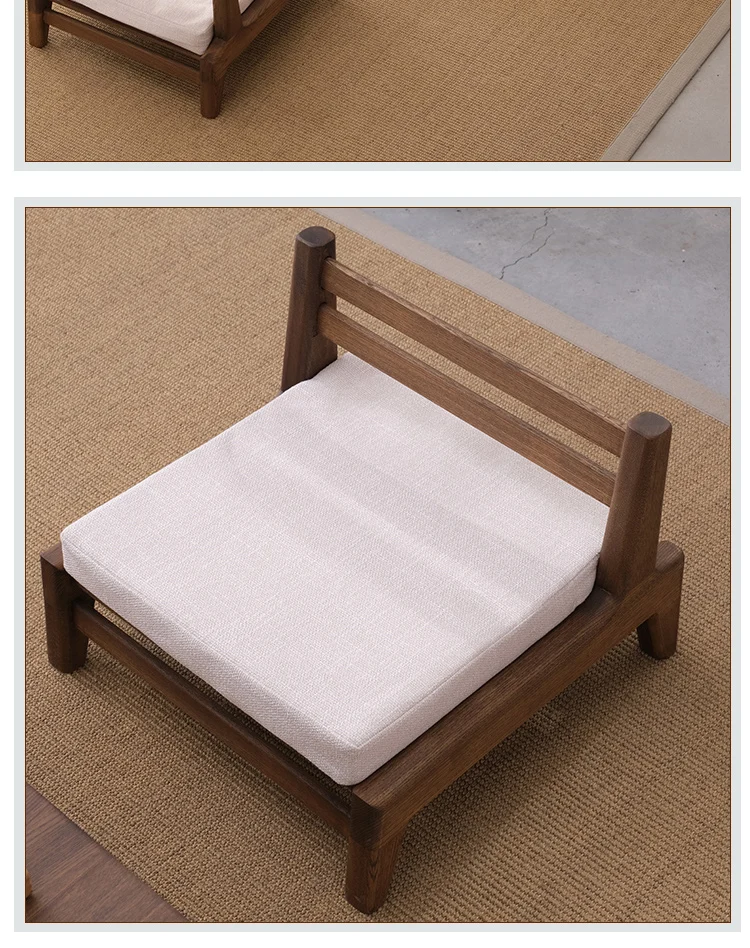 Japanese Style Solid Wood Tatami Chair Tea Room Backrest Chairs Mortise Tenon Bay Window Seat Including Cushion Home Furniture
