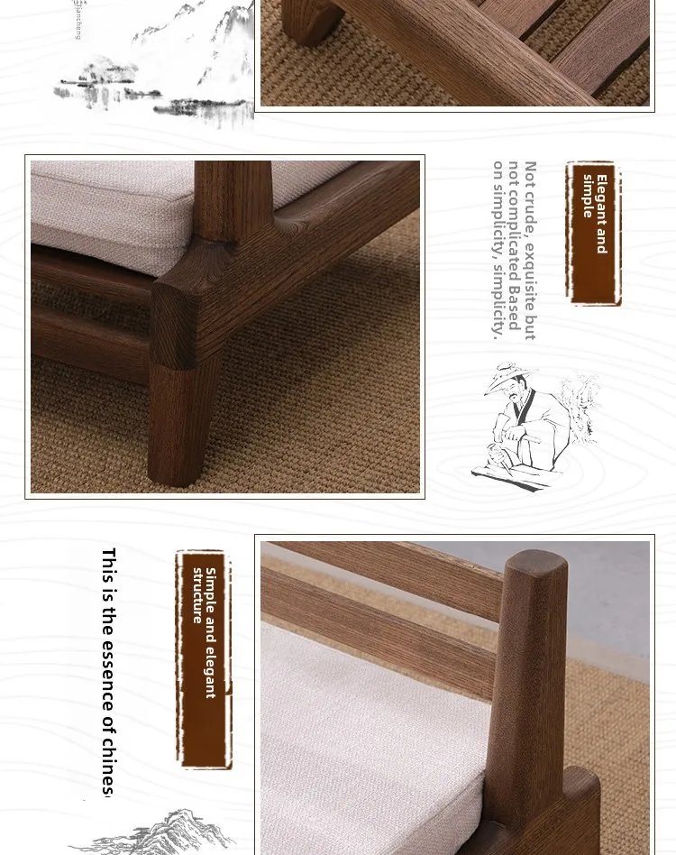 Japanese Style Solid Wood Tatami Chair Tea Room Backrest Chairs Mortise Tenon Bay Window Seat Including Cushion Home Furniture