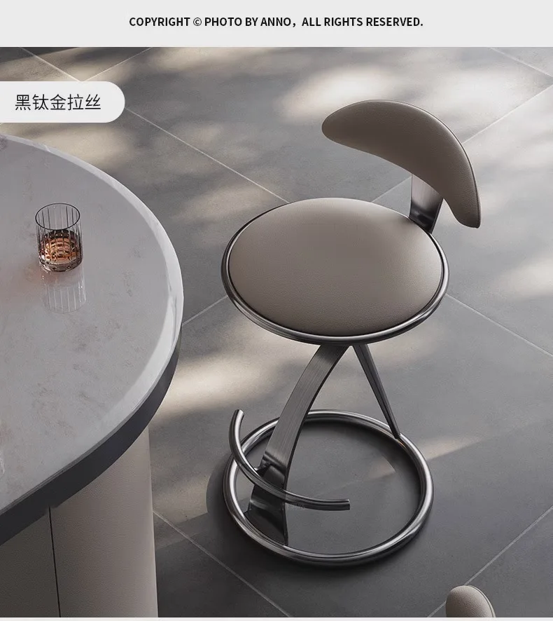 Hot HOT Light Luxury Italian Style Bar Counter High Stool Home Modern Bar High-end Hotel Metal Leather Art Backrest Single Chair