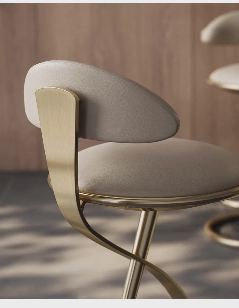 Hot HOT Light Luxury Italian Style Bar Counter High Stool Home Modern Bar High-end Hotel Metal Leather Art Backrest Single Chair