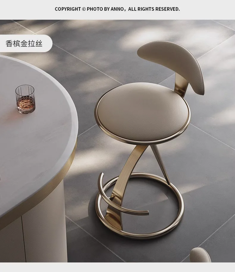 Hot HOT Light Luxury Italian Style Bar Counter High Stool Home Modern Bar High-end Hotel Metal Leather Art Backrest Single Chair