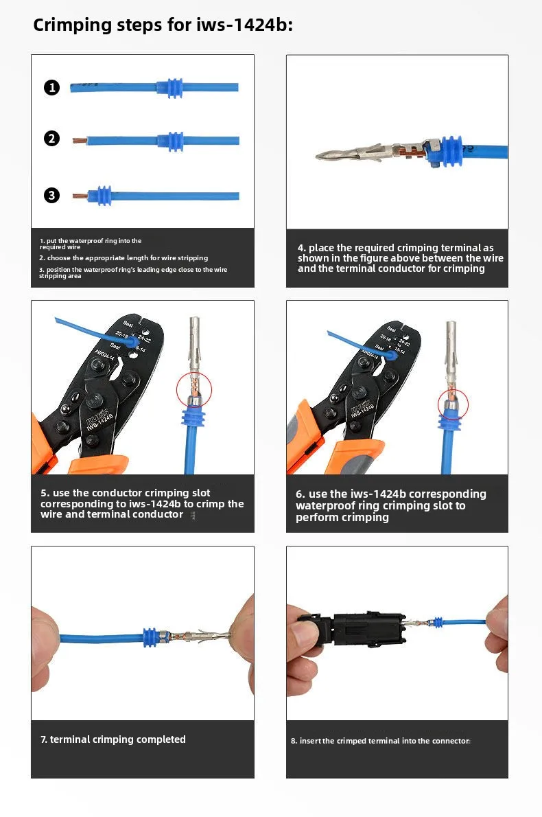 IWC-1424AB Non-Insulated Open Barrel Terminals Crimping Pliers Weather Pack Sealed Connector Wire Crimper Tool Clamp