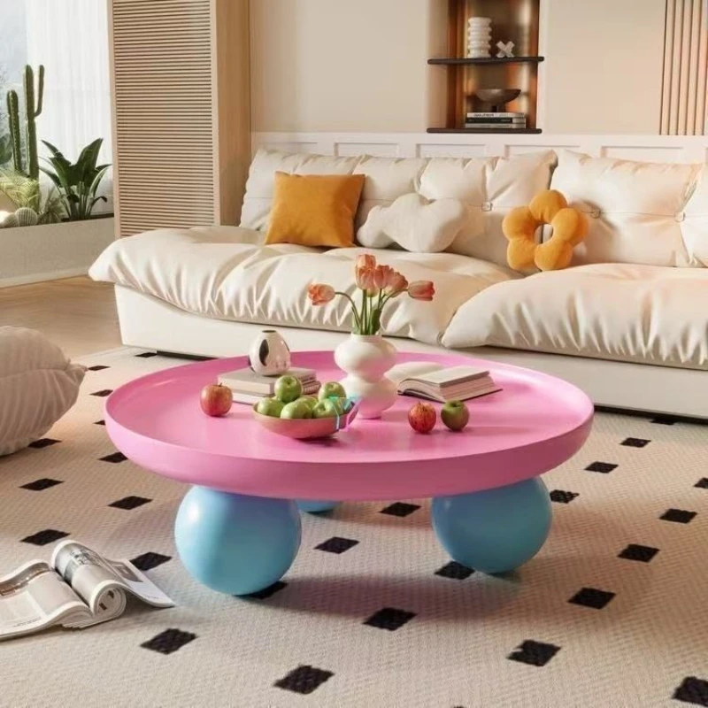2025 French Cream Round Coffee Table Simple Modern Dopamine Living Room Home Creative Coffee Table