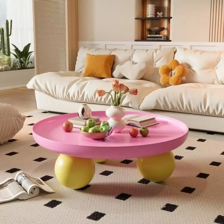 2025 French Cream Round Coffee Table Simple Modern Dopamine Living Room Home Creative Coffee Table