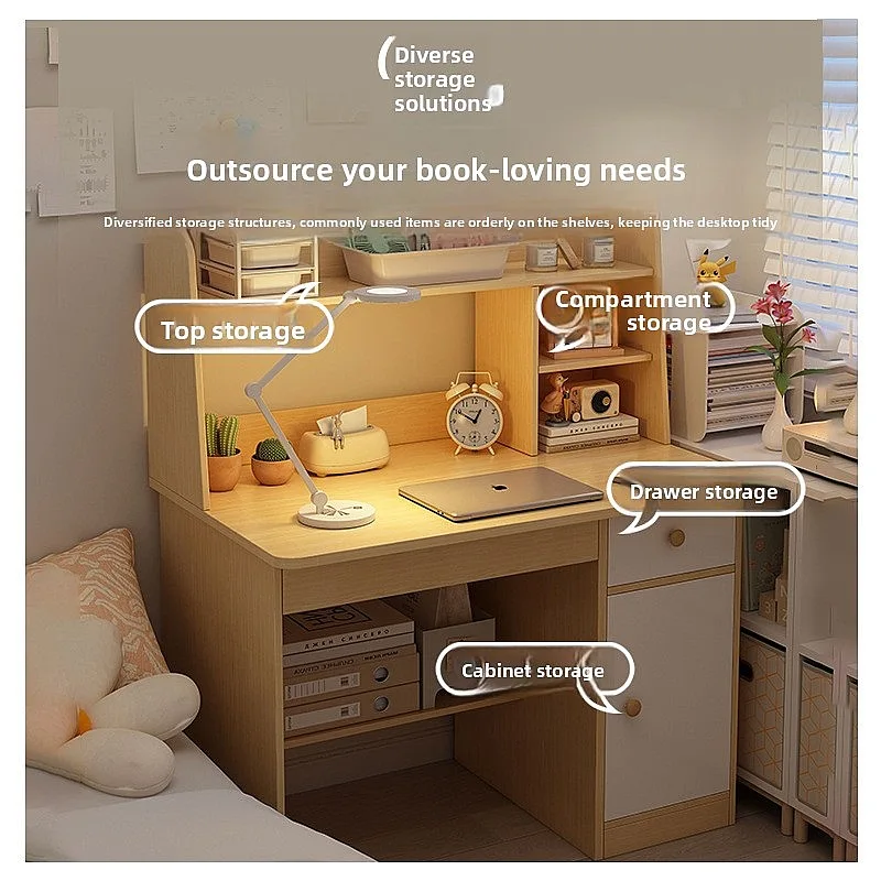 Desk Bookshelf Integrated Writing Desk with Bookcase for Bedroom Home Office Student Workbench