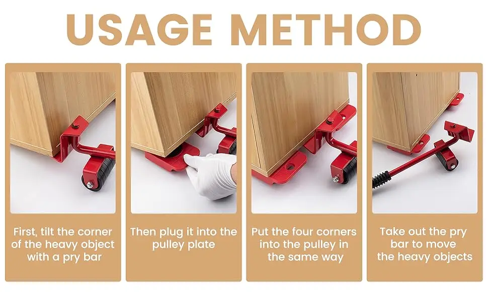 300KG Heavy Duty Furniture Lifter Transport Mover Lifter Slides Wheel Easy Furniture Mover Tool Set Wheel Roller Bar Hand Tools