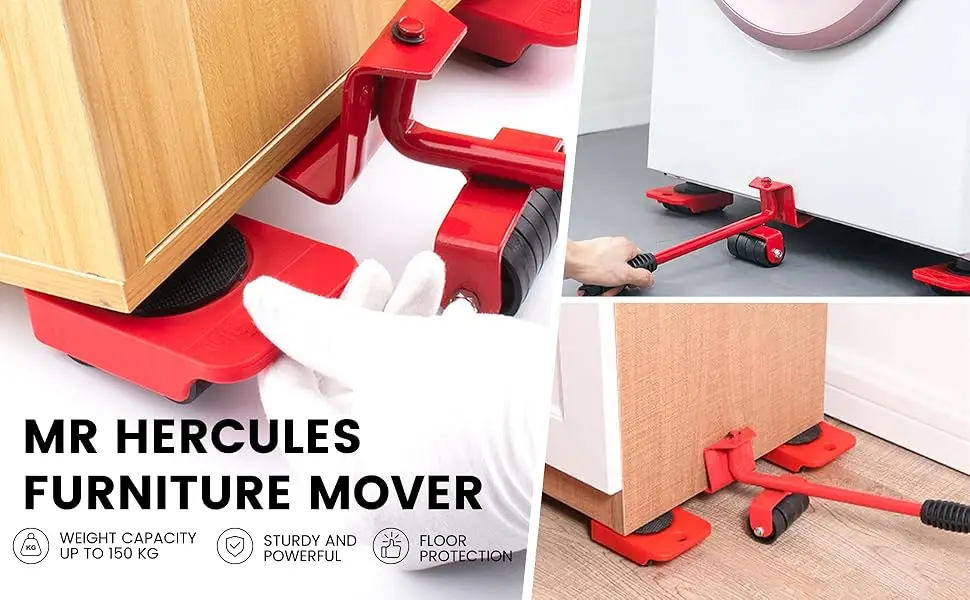 300KG Heavy Duty Furniture Lifter Transport Mover Lifter Slides Wheel Easy Furniture Mover Tool Set Wheel Roller Bar Hand Tools