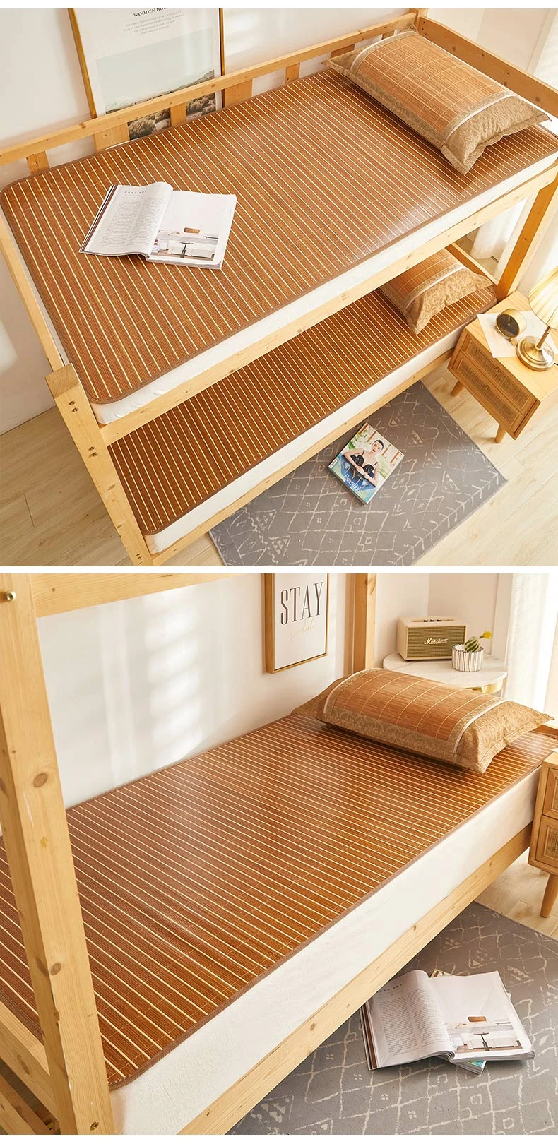 Summer Bamboo Mat Ice Silk Mattress Naked Sleeping Students Dormitory Single Mattress Home Folding Grass Mat Natural Bamboo Mat