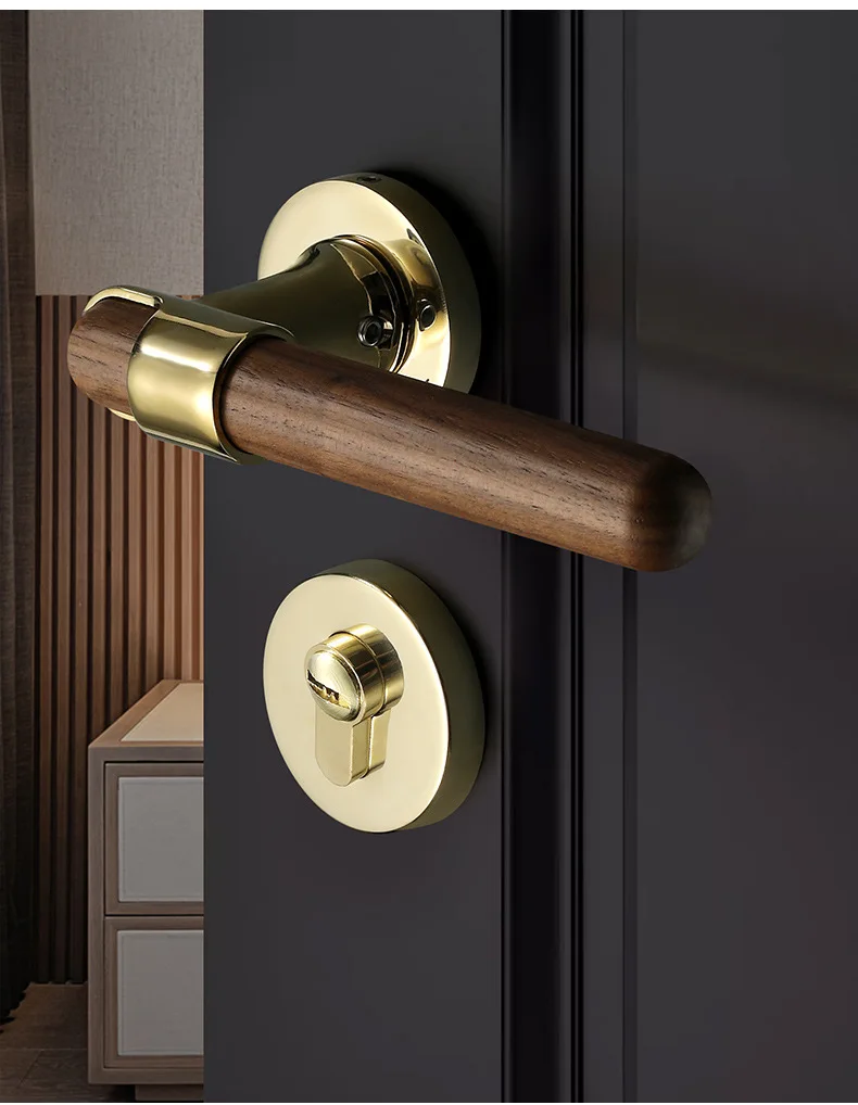 North American Black Walnut Indoor Bedroom Door Lock Solid Wood Door Universal Magnetic Silent Door Lock
