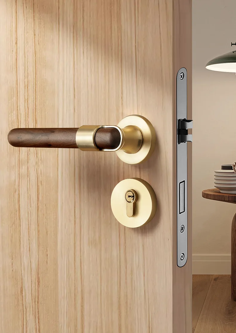 North American Black Walnut Indoor Bedroom Door Lock Solid Wood Door Universal Magnetic Silent Door Lock