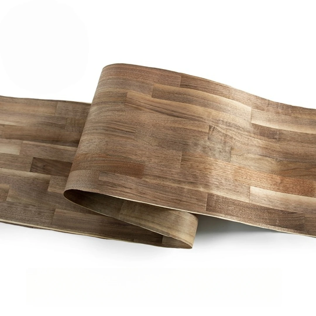 40x250cm Handcrafted Natural Black Walnut Wood Veneer With Checkered Joint Design for Furniture Renovation & Interior Decoration