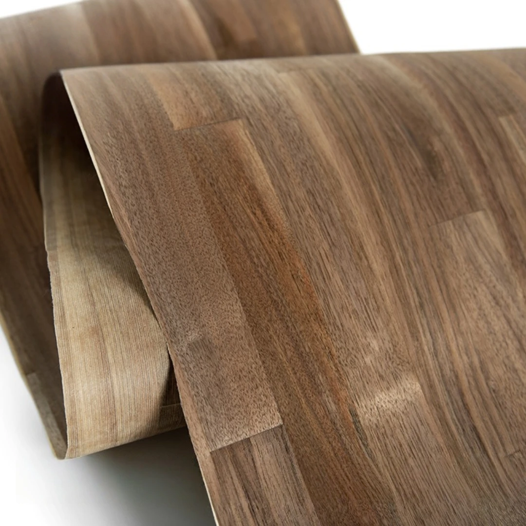 40x250cm Handcrafted Natural Black Walnut Wood Veneer With Checkered Joint Design for Furniture Renovation & Interior Decoration