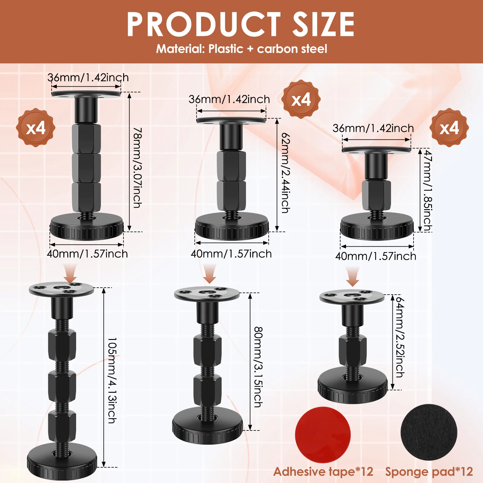 12 Pcs Bed Frame Anti Shake Tool Adjustable Threaded Headboard Stopper Bedside Cabinet Sofa Funiture Stabilizer Fixator