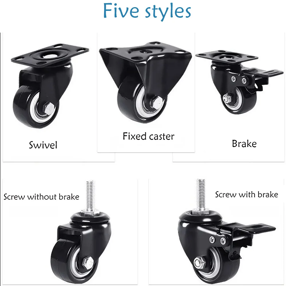 1.5-5 Inch Polyurethane Swivel Caster M6/M8-M12 Screw For Furniture Wheel Caster Wheels 360° Caster Wheel Industrial With Brake