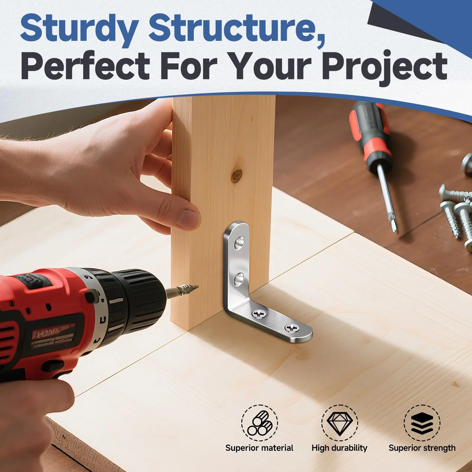 40PCS L Brackets Stainless Steel Corner Braces with Screws, 90° Right Angle Shelf Supports for Wood Furniture Accessories, Table