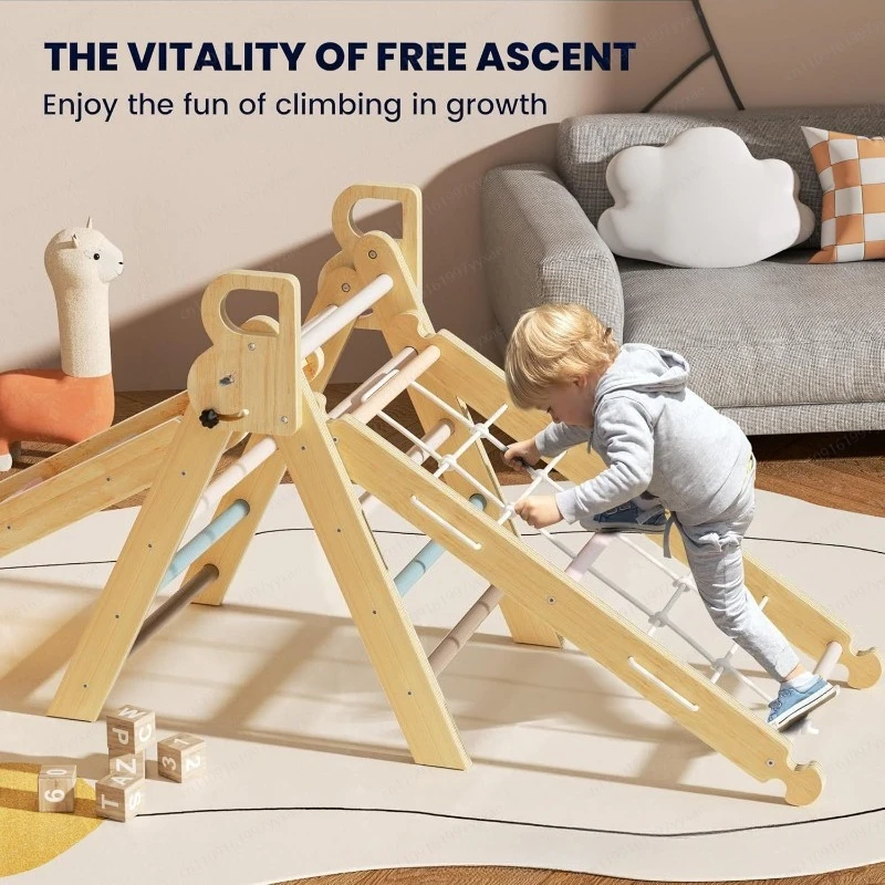 Solid wood children's climbing frame – folding slide combination, indoor home