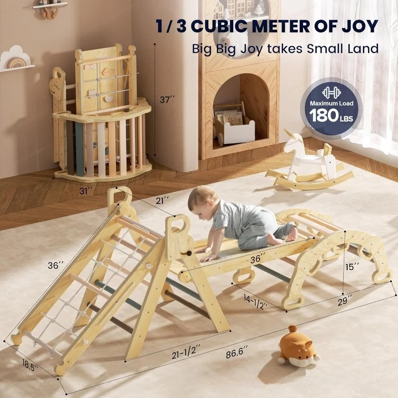 Solid wood children's climbing frame – folding slide combination, indoor home