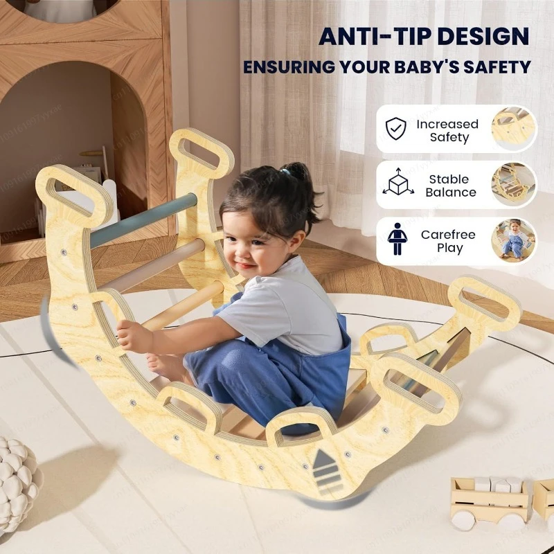 Solid wood children's climbing frame – folding slide combination, indoor home