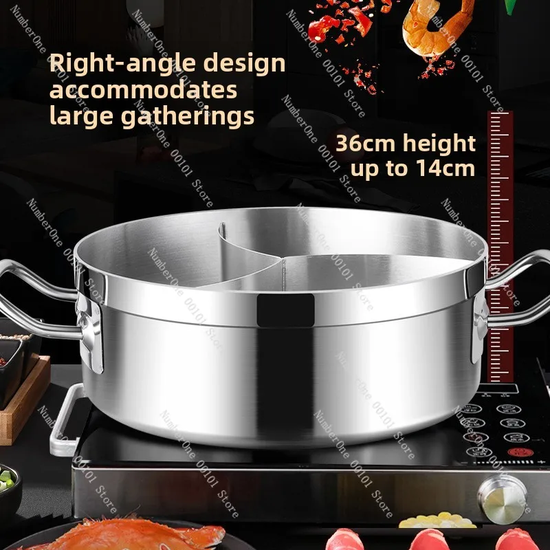 Stainless Steel Dual Hot Pot | Thickened Large-Capacity Pot for Home & Induction Cooking