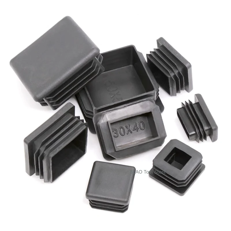 Black Rectangular Blanking End Cap Tube Plug Foot Pad Plastic Square Table and Chair Decorative Cover 10mm~100mm