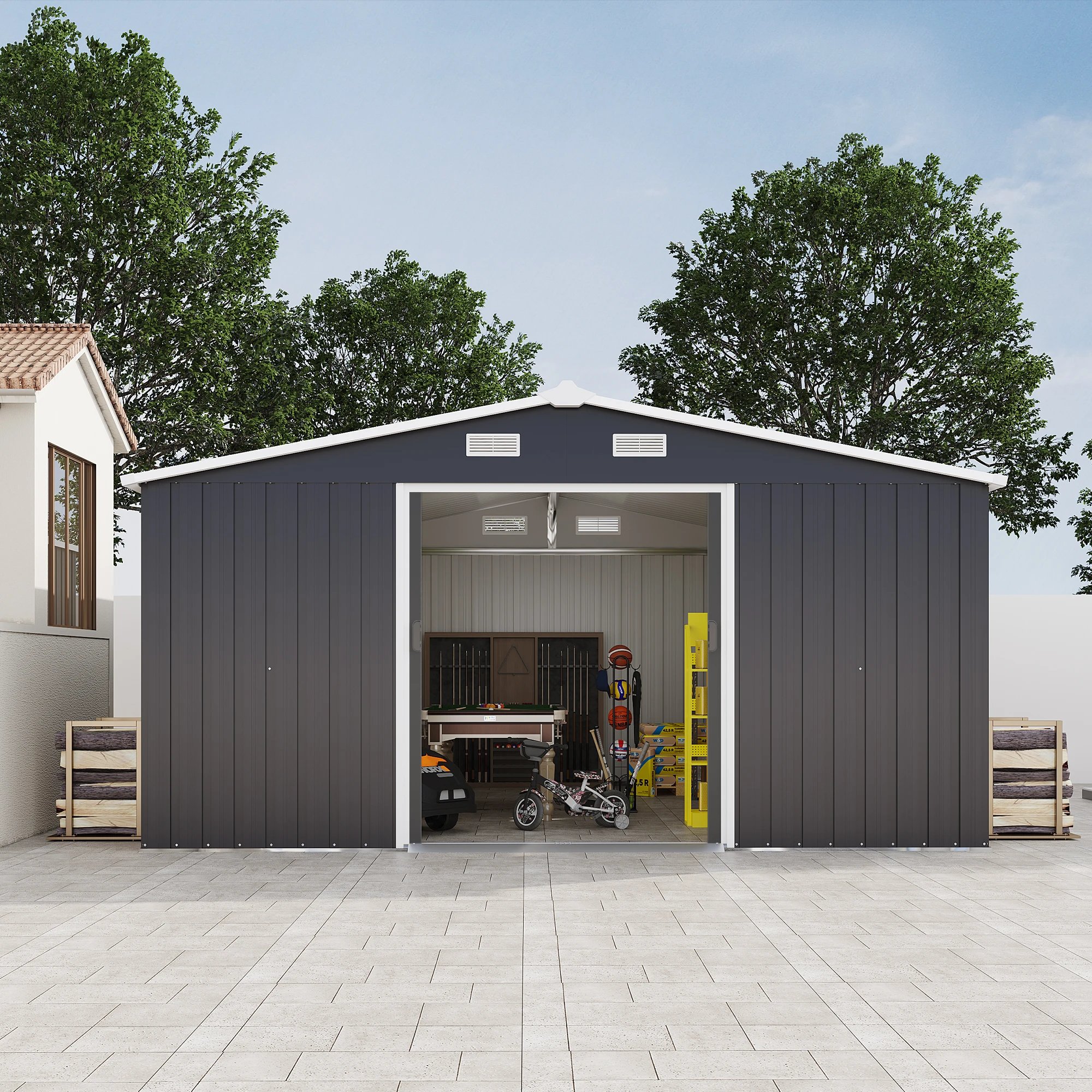 Outdoor Storage Shed 6x4 FT Large Metal Utility Tool Sheds with Floor Frame Steel Garden Shed for Backyard Garden Patio Lawn