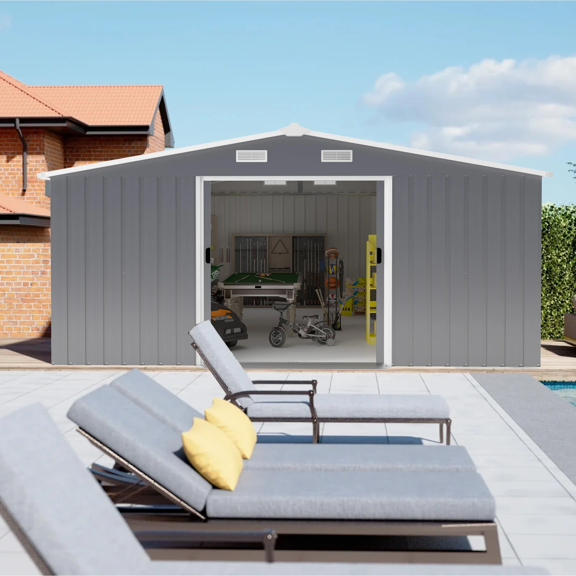 Outdoor Storage Shed 6x4 FT Large Metal Utility Tool Sheds with Floor Frame Steel Garden Shed for Backyard Garden Patio Lawn