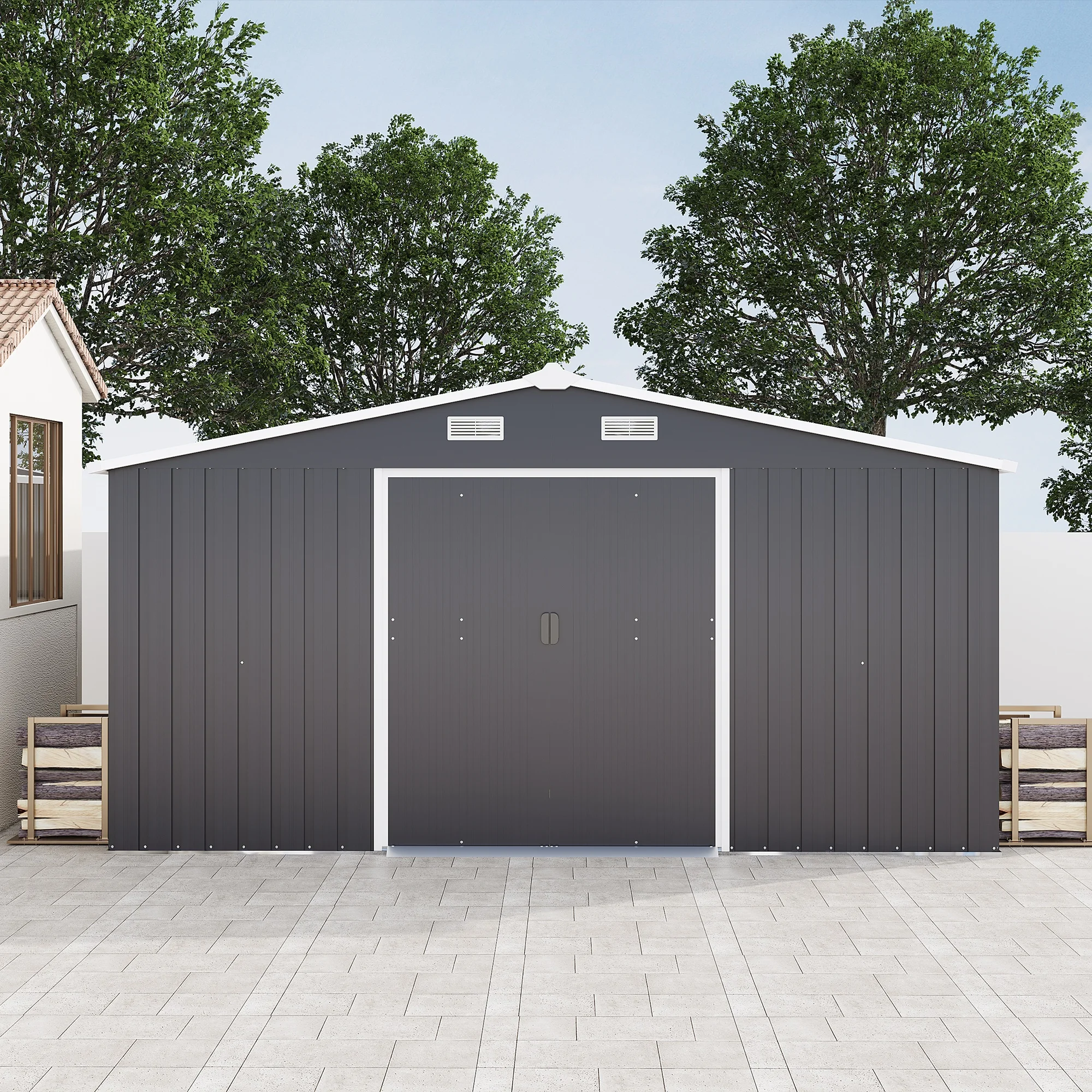 Outdoor Storage Shed 6x4 FT Large Metal Utility Tool Sheds with Floor Frame Steel Garden Shed for Backyard Garden Patio Lawn