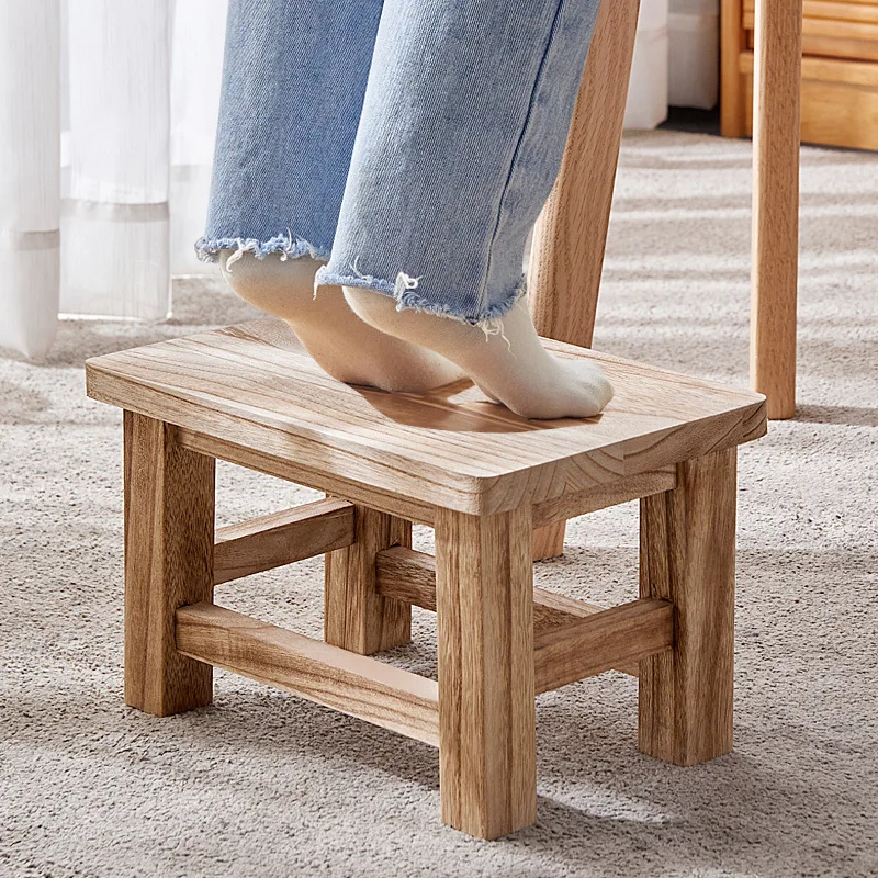 All Solid Wood Small Stool, Retro Shoe Changing Stool, Coffee Table Stool, Paulownia Small Bench