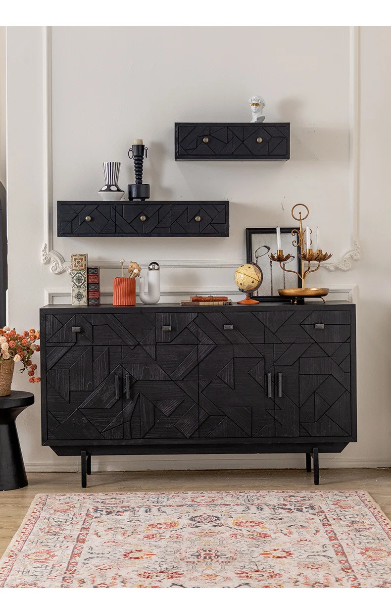 K Black new Italian side cabinet, tempered glass large storage high cabinet