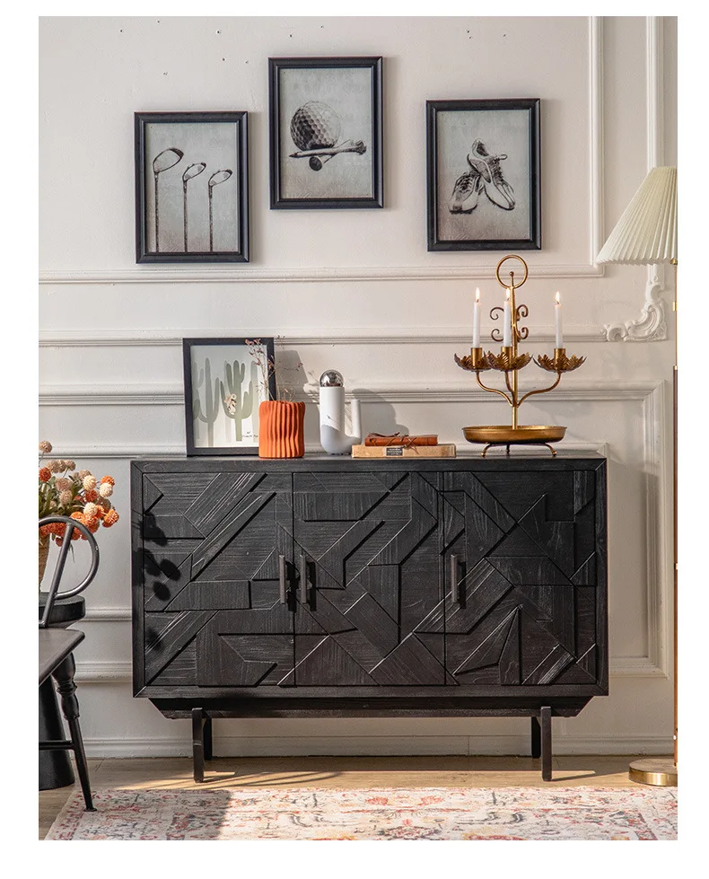 K Black new Italian side cabinet, tempered glass large storage high cabinet
