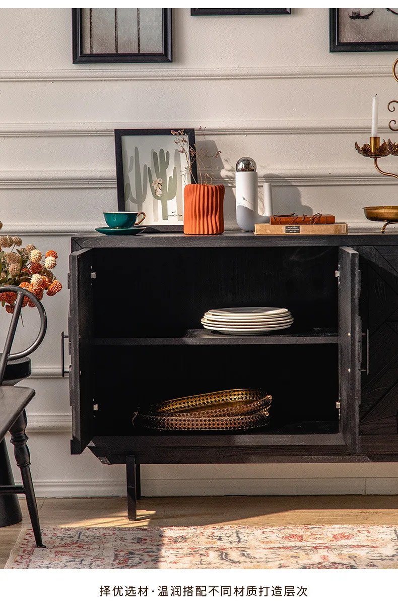 K Black new Italian side cabinet, tempered glass large storage high cabinet
