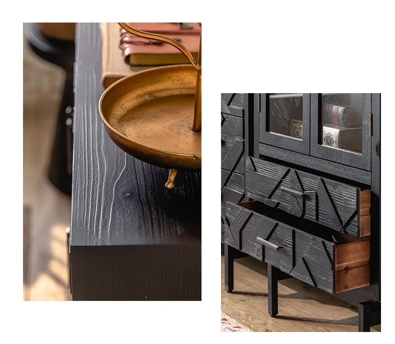K Black new Italian side cabinet, tempered glass large storage high cabinet